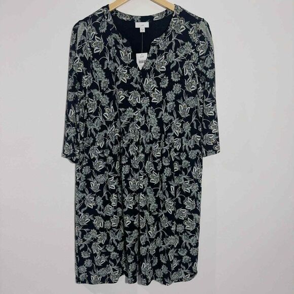 NWT J. Jill Split Neck 3/4 Sleeves Dress‎ With Pockets Size Medium Petite - Picture 1 of 13